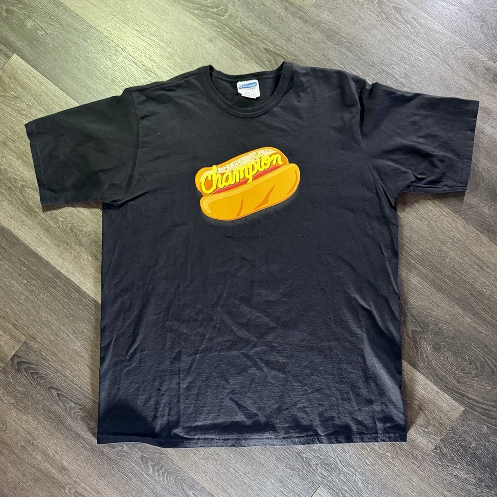 VTG 90's Champion NYC Hot Dog Cart T-Shirt XXL Vintage Street Vendor Logo Tee